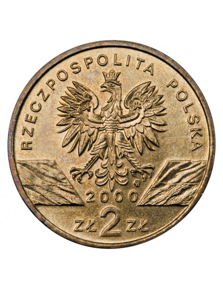 Rewers monety 2 zł 2000 Zwierzęta świata Dudek łac. Upupa epops