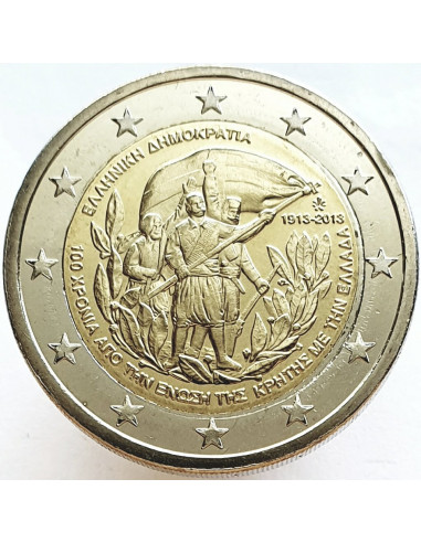 Awers monety 2 euro 2013 100lecie Unii Krety z Grecją