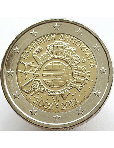 Awers monety Grecja 2 euro 2012 10lecie banknotów i monet euro Grecja