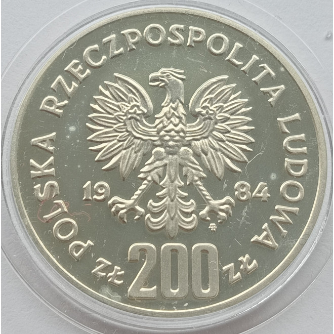 Rewers monety 200 Złotych 1984 XIV Zimowe Igrzyska Olimpijskie Sarajewo