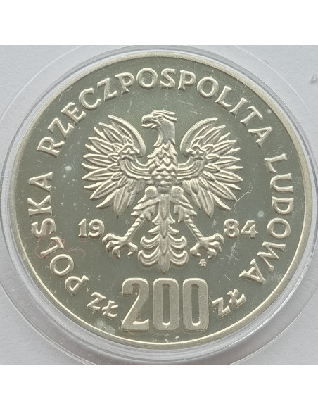 Rewers monety 200 Złotych 1984 XIV Zimowe Igrzyska Olimpijskie Sarajewo