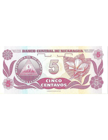 Przód banknotu Nikaragua 5 Centavo 1991 UNC