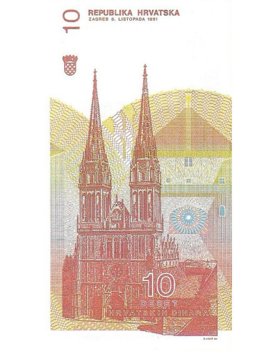 Przód banknotu Chorwacja 10 Dinar 1991 UNC