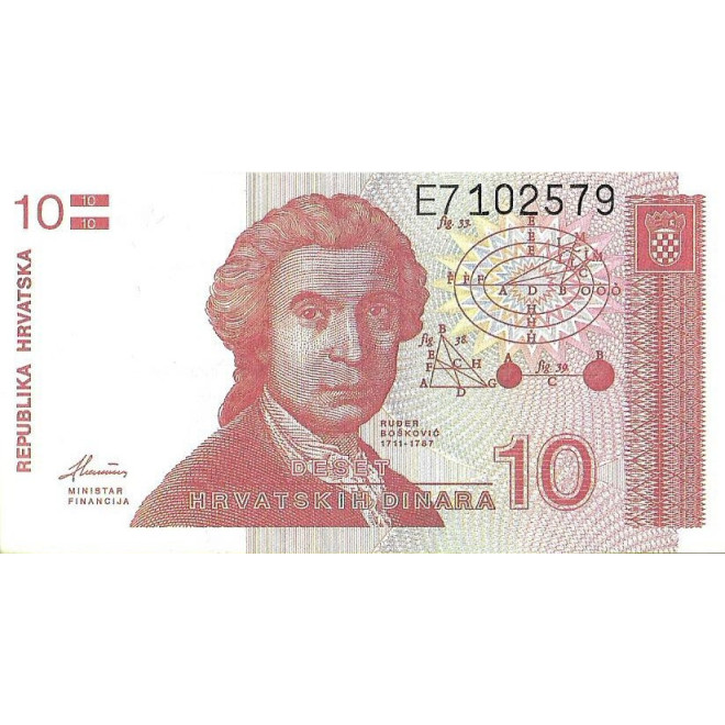 Tył banknotu Chorwacja 10 Dinar 1991 UNC