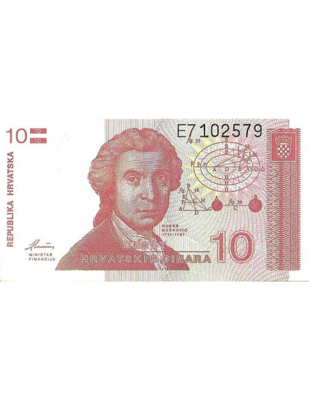Tył banknotu Chorwacja 10 Dinar 1991 UNC
