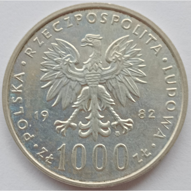 Rewers monety 1000 Złotych 1982 Wizyta papieża Jana Pawła II