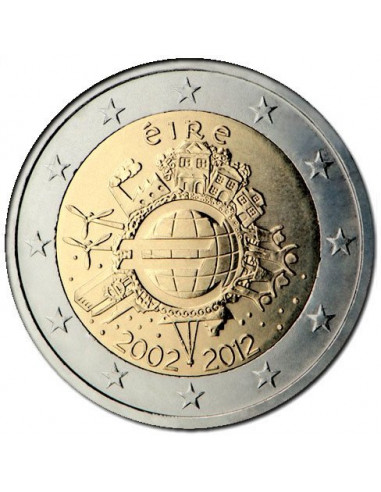 Awers monety 2 euro 2012 10lecie banknotów i monet euro Irlandia