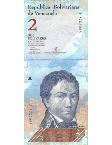 Przód banknotu Wenezuela 2 Bolivar 2013 UNC