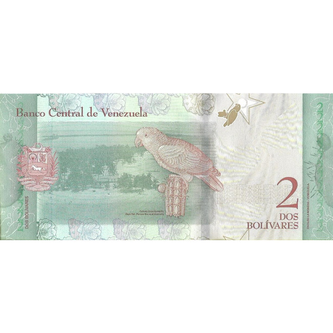 Tył banknotu Wenezuela 2 Bolivar 2018 UNC