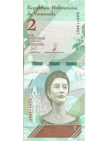 Przód banknotu Wenezuela 2 Bolivar 2018 UNC