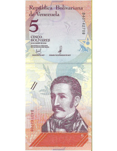 Przód banknotu Wenezuela 5 Bolivar 2018 UNC