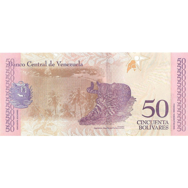 Tył banknotu Wenezuela 50 Bolivar 2018 UNC
