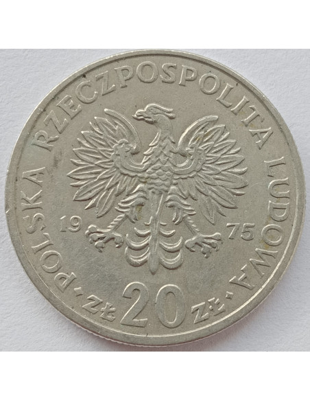 Awers monety 20 Złotych 1975 Marceli Nowotko
