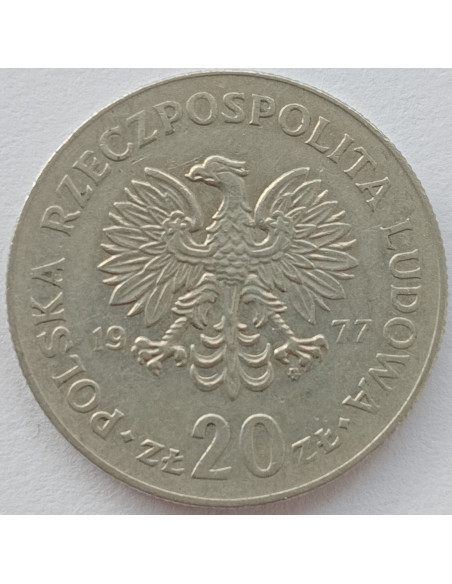 Awers monety 20 Złotych 1977 Marceli Nowotko