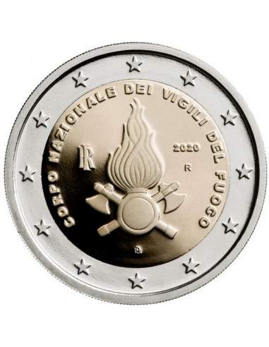Awers monety 2 euro 2020 80lecie założenia krajowej włoskiej straży pożarnej