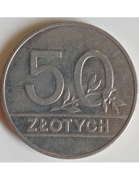 Awers monety 50 Złotych 1990