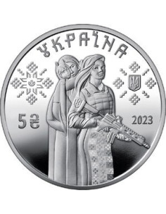 Awers monety 5 Hrywien 2023 Kobietyobrońcy