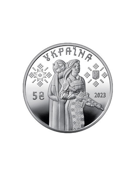 Awers monety 5 Hrywien 2023 Kobietyobrońcy