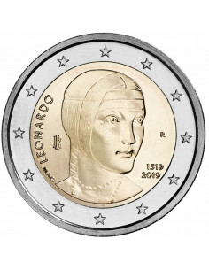 Awers monety Włochy 2 euro 2019 Pamięci Leonardo da Vinci w 500 rocznicę śmierci