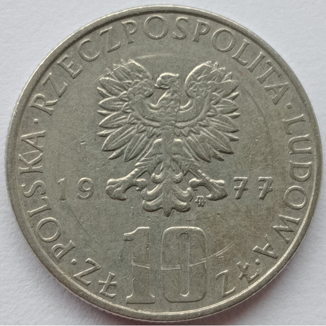 Rewers monety 10 Złotych 1977