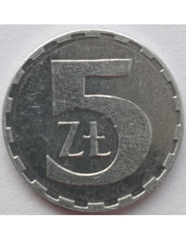 Awers monety 5 Złotych 1989