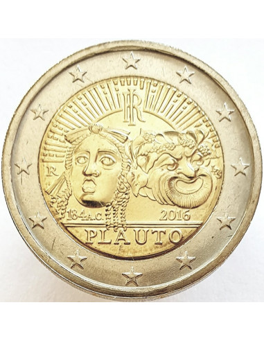 Awers monety 2 euro 2016 2200 rocznica śmierci Plauta