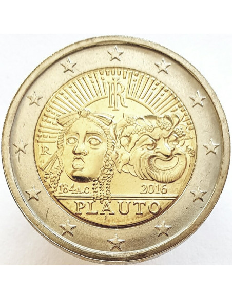 Awers monety Włochy 2 euro 2016 2200 rocznica śmierci Plauta