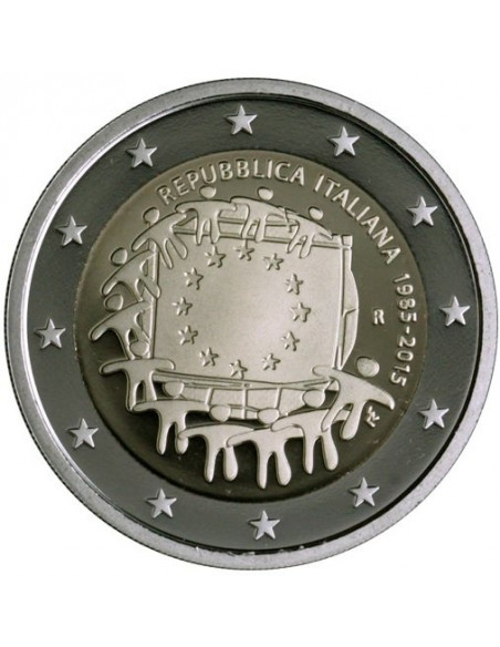 Awers monety Włochy 2 euro 2015 30lecie istnienia flagi europejskiej Włochy