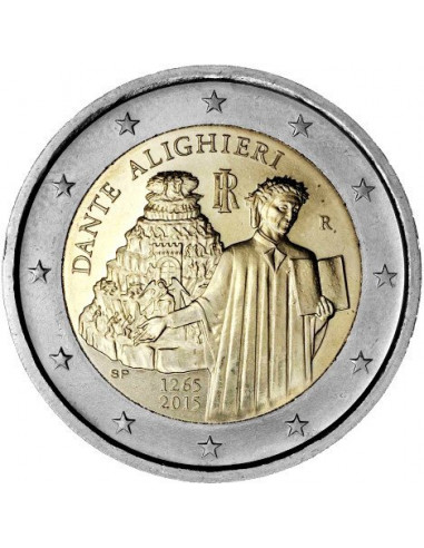 Awers monety Włochy 2 euro 2015 750 rocznica urodzin Dantego Alighieri