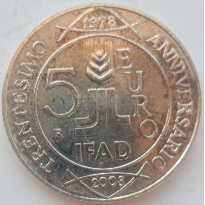 Rewers monety Włochy 5 Euro 2008 30 rocznica IFAD