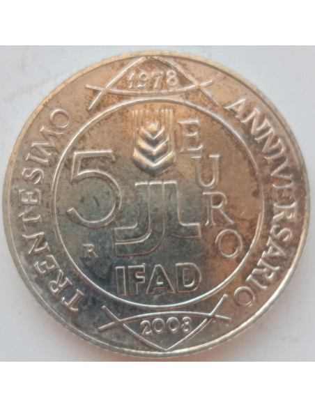 Rewers monety Włochy 5 Euro 2008 30 rocznica IFAD