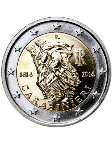 Awers monety Włochy 2 euro 2014 200lecie działalności Karabinierów