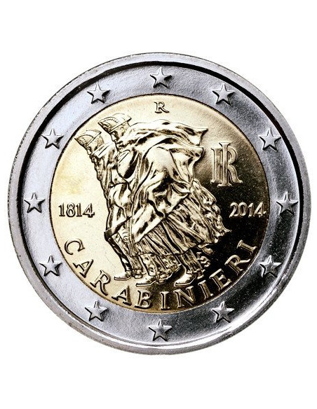 Awers monety Włochy 2 euro 2014 200lecie działalności Karabinierów