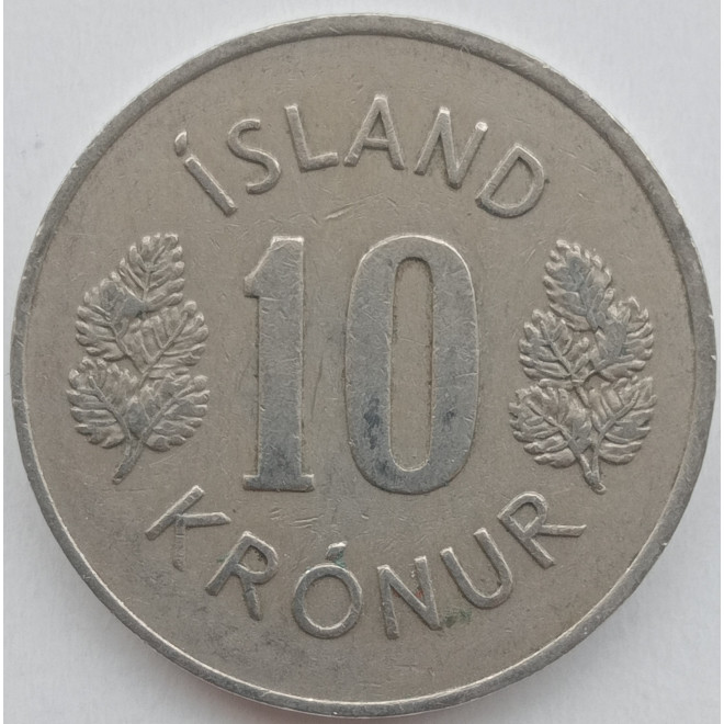 Rewers monety Islandia 10 Koron 1967 herb