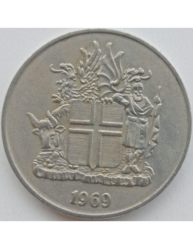Awers monety Islandia 10 Koron 1969 herb