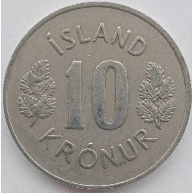 Rewers monety Islandia 10 Koron 1969 herb