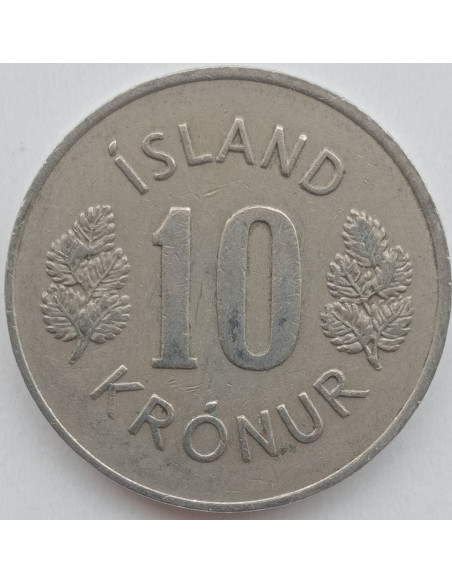 Rewers monety Islandia 10 Koron 1969 herb