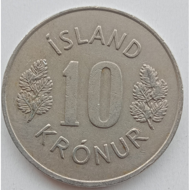 Rewers monety Islandia 10 Koron 1970 herb