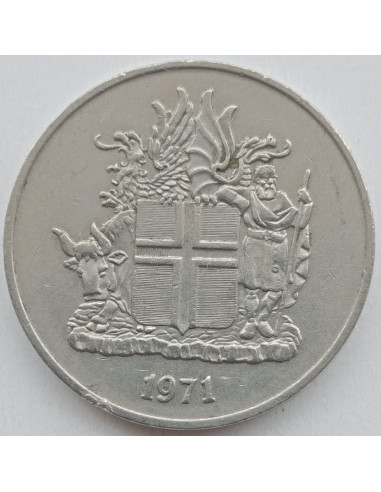 Awers monety Islandia 10 Koron 1971 herb