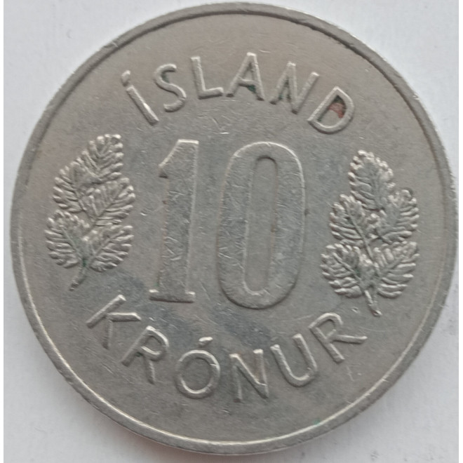 Rewers monety Islandia 10 Koron 1971 herb