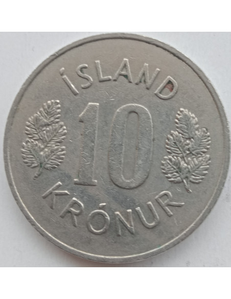 Rewers monety Islandia 10 Koron 1971 herb