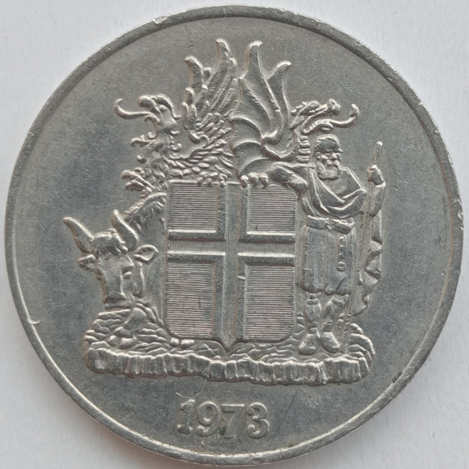 Rewers monety Islandia 10 Koron 1973 herb