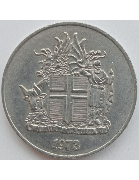 Rewers monety Islandia 10 Koron 1973 herb