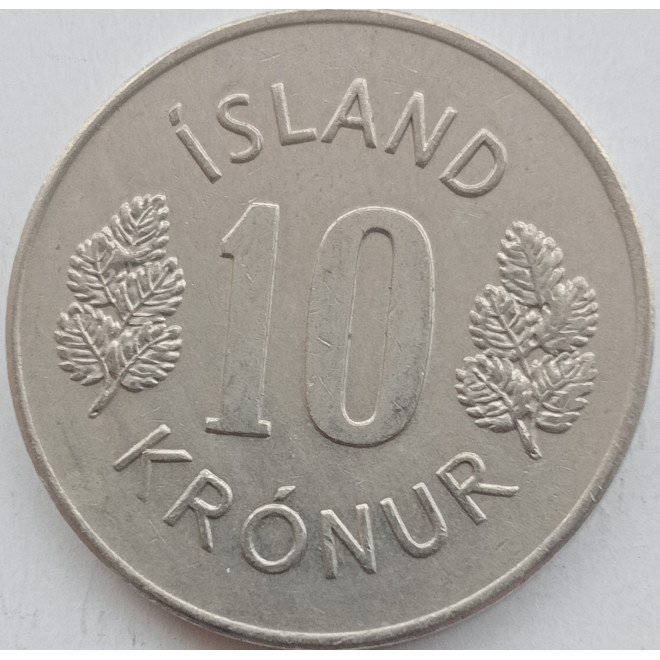 Rewers monety Islandia 10 Koron 1976 herb