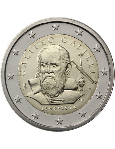 Awers monety Włochy 2 euro 2014 450 rocznica urodzin Galileusza