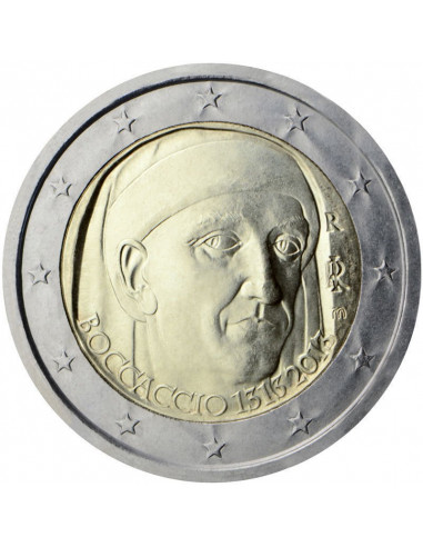 Awers monety 2 euro 2013 700 rocznica urodzin Giovanniego Boccaccia
