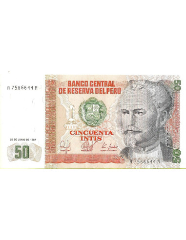 Przód banknotu Peru 50 Inti 1987 UNC
