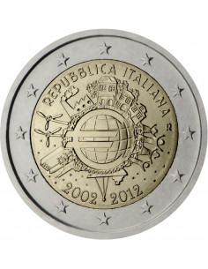 Awers monety Włochy 2 euro 2012 10lecie banknotów i monet euro Włochy