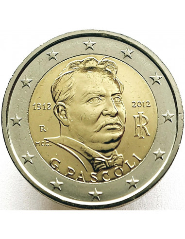 Awers monety 2 euro 2012 100 rocznica śmierci Giovanniego Pascolego