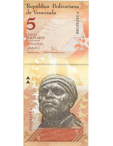 Przód banknotu Wenezuela 5 Bolivar 2007 UNC